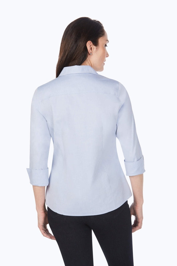Rear view of the Taylor pinpoint 3/4 sleeve shirt in #color_blue wave