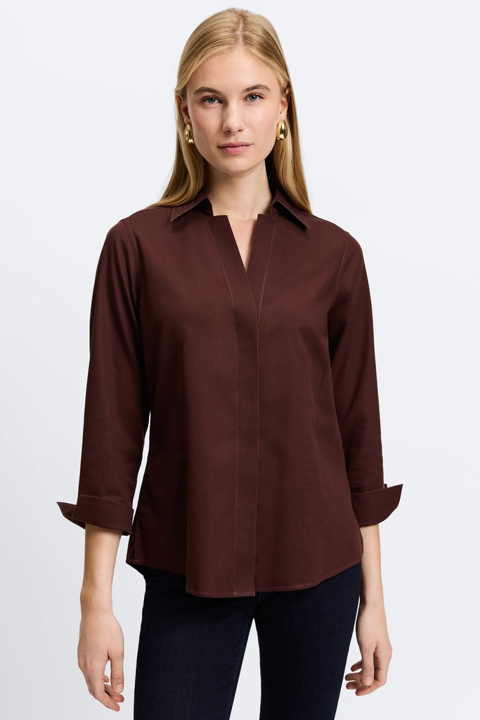 Taylor no iron pinpoint 3/4 sleeve shirt in #color_chicory coffee