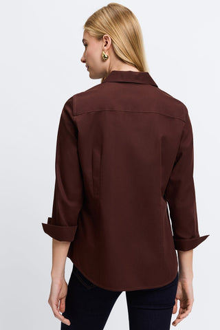 Rear view of the Taylor pinpoint 3/4 sleeve shirt in #color_chicory coffee