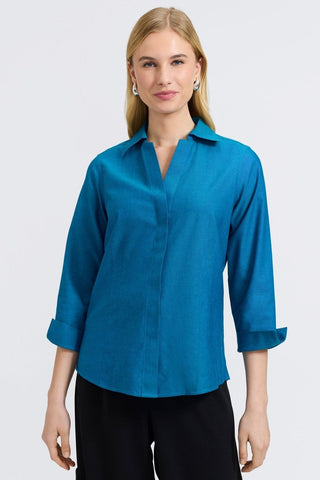Taylor no iron pinpoint 3/4 sleeve shirt in #color_teal