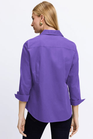Rear view of the Taylor pinpoint 3/4 sleeve shirt in #color_royal purple