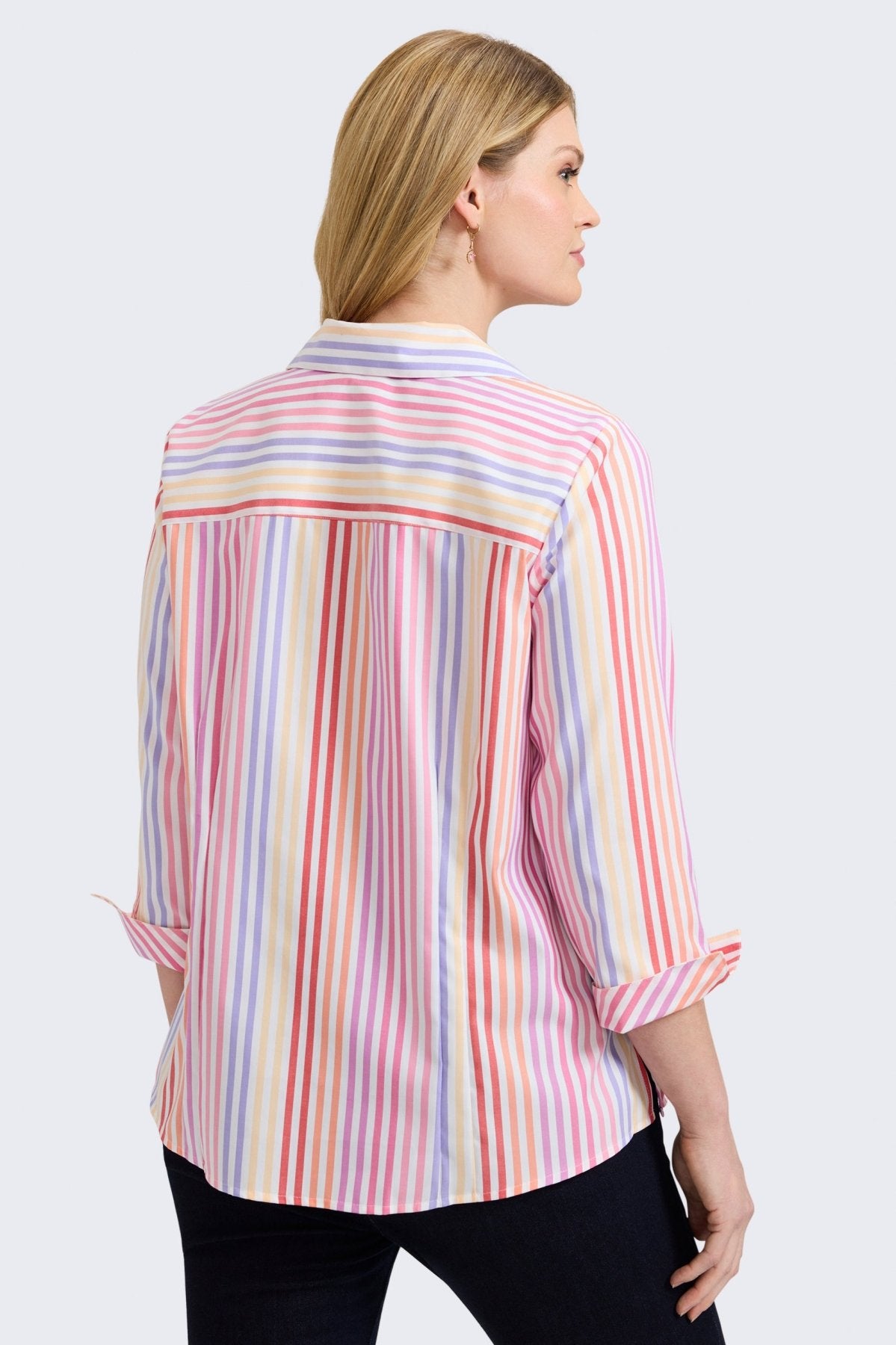 Taylor Plus No Iron Pinpoint Sunset Ombré Stripe 3/4 Sleeve Shirt