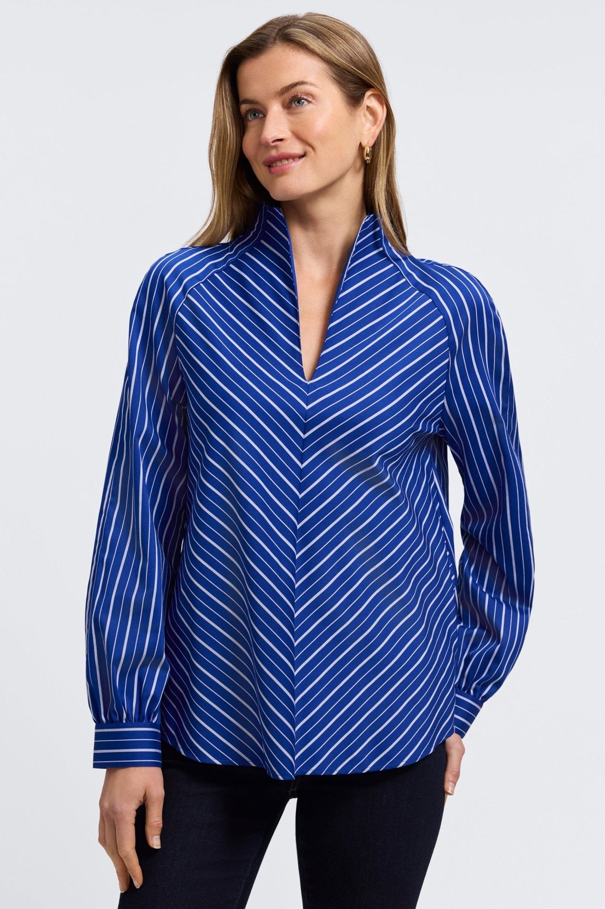 Daphne Classic Wide Stripe Long Sleeve Popover Shirt