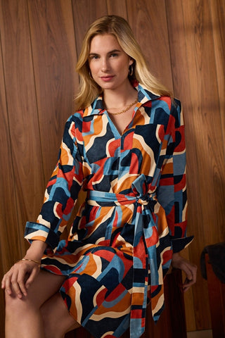 Agnes Corduroy Mid Century Art Long Sleeve Dress