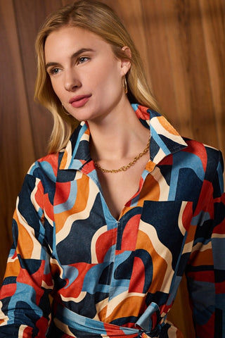 Agnes Corduroy Mid Century Art Long Sleeve Dress
