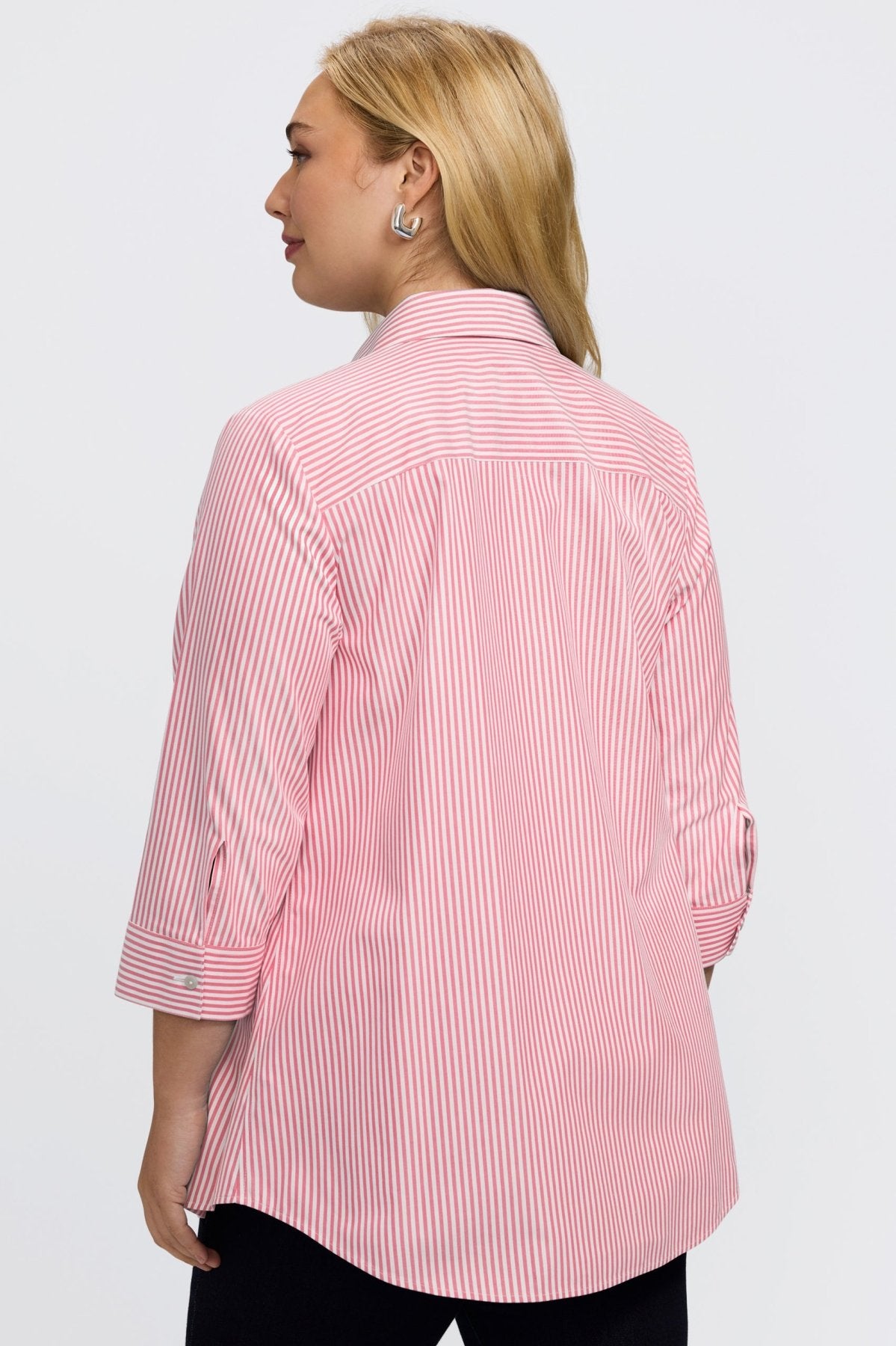 Cici Plus No Iron Pinpoint Striped 3/4 Sleeve Tunic