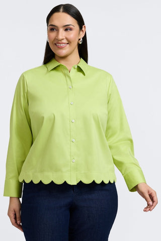Front view of the Scarlett Plus Stretch Matte Sateen Long Sleeve Shirt
#color_chartreuse