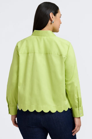 Back view of the Scarlett Plus Stretch Matte Sateen Long Sleeve Shirt #color_chartreuse