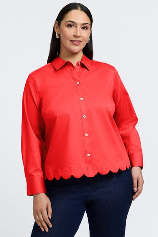 Front view of the Scarlett Plus Stretch Matte Sateen Long Sleeve Shirt
#color_scarlet red