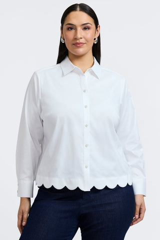 Front view of the Scarlett Plus Stretch Matte Sateen Long Sleeve Shirt #color_white