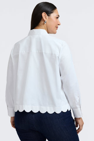 Back view of the Scarlett Plus Stretch Matte Sateen Long Sleeve Shirt #color_white