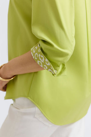 close up of the folded cuffs on the Margie Stretch Matte Sateen 3/4 Sleeve Shirt
#color_chartreuse