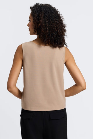 Back of the Callie knit crepe reversible tank featuring the scoop neckline in #color_khaki