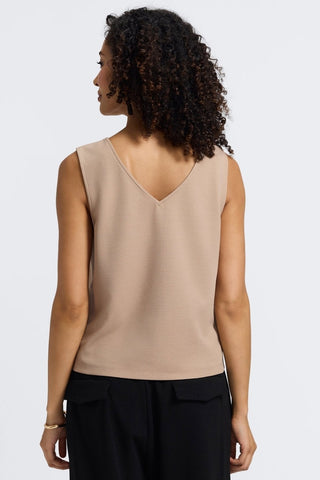 Back of the Callie knit crepe reversible tank featuring the v neckline in #color_khaki