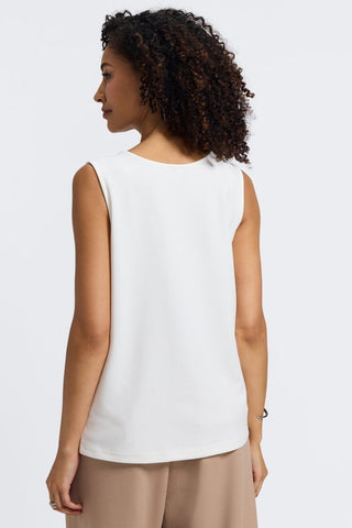 Back of the Callie knit crepe reversible tank featuring the scoop neckline in #color_ecru