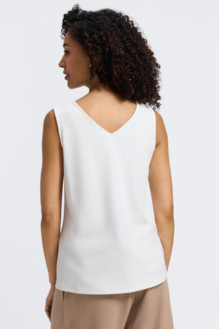 Back of the Callie knit crepe reversible tank featuring the v neckline in #color_ecru