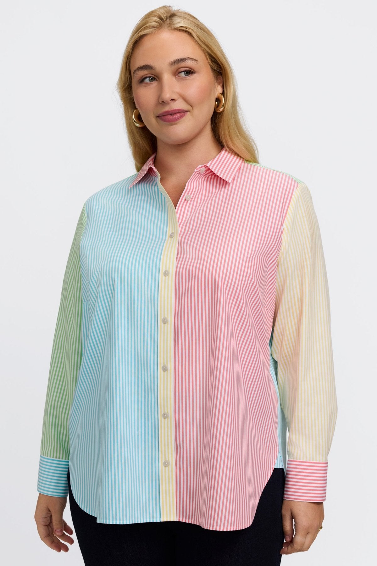 Meghan Plus No Iron Pinpoint Mixed Stripes Long Sleeve Shirt
