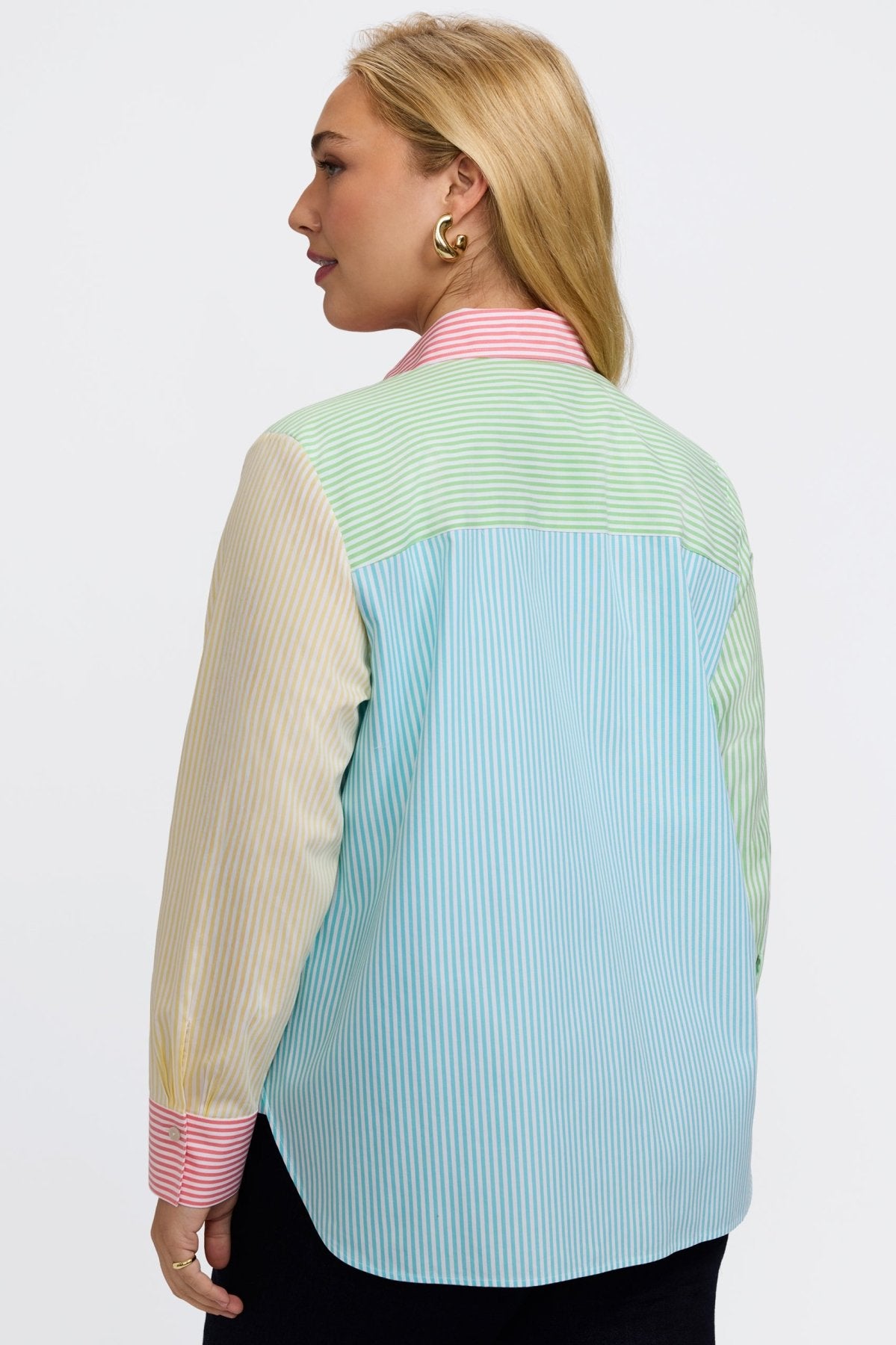 Meghan Plus No Iron Pinpoint Mixed Stripes Long Sleeve Shirt