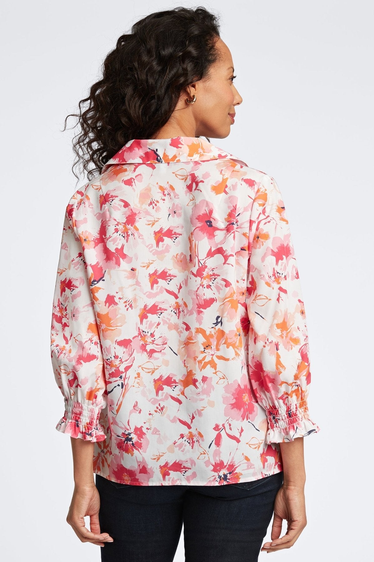 Alexis Watercolor Floral 3/4 Sleeve Popover Shirt