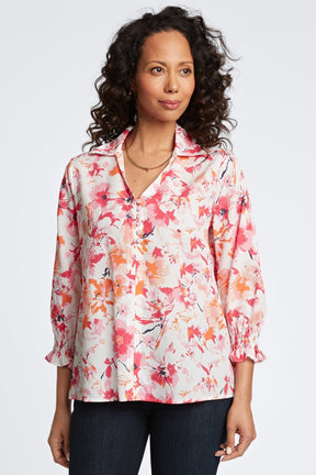 Alexis Watercolor Floral 3/4 Sleeve Popover Shirt