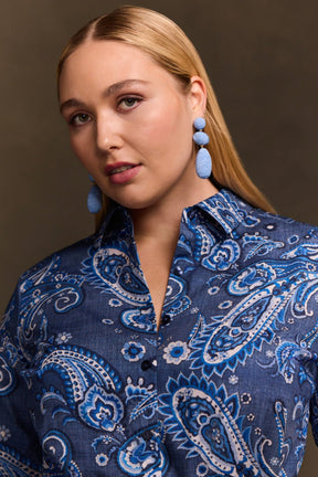 Rocca Plus Denim Paisley 3/4 Sleeve Dress