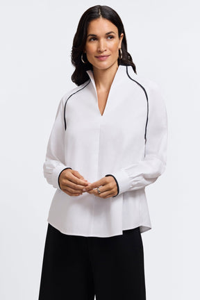Daphne Stretch Matte Sateen Long Sleeve Popover Shirt