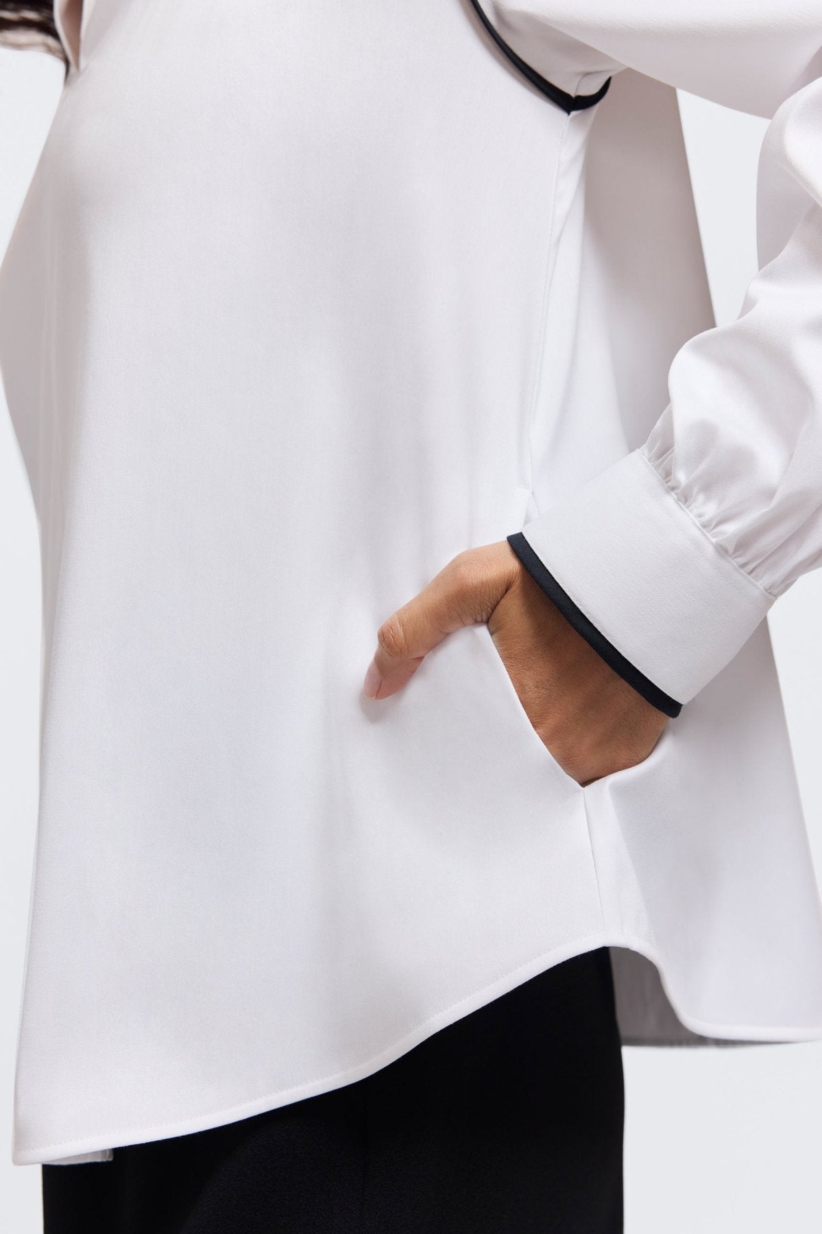 Daphne Stretch Matte Sateen Long Sleeve Popover Shirt
