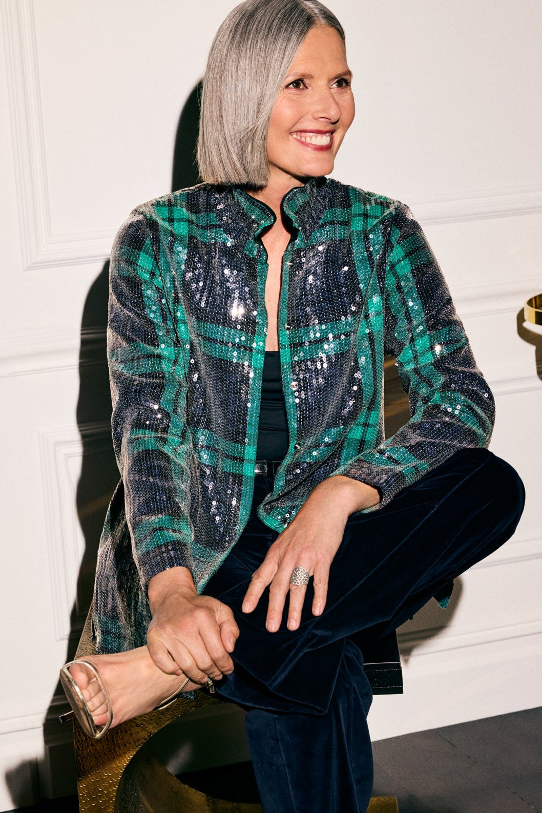 #color_sequined green plaid