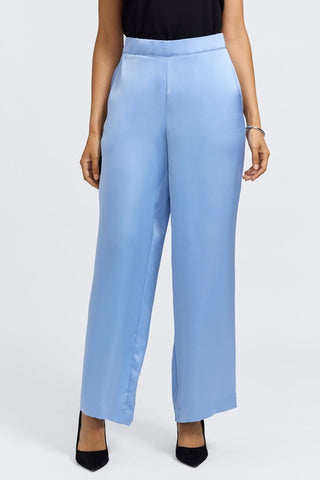 Straight on front view of the satin wide leg trousers #color_bel air blue