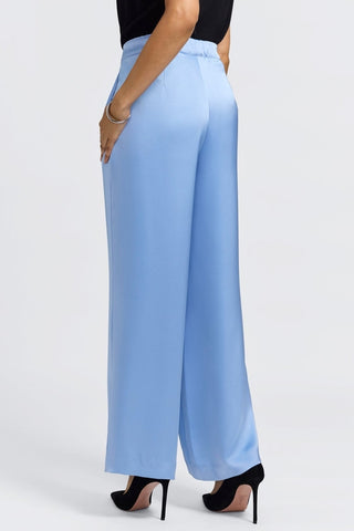 Back view of the beautifully draped wide leg trousers #color_bel air blue