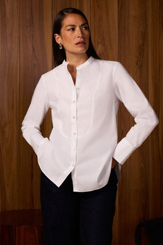 Kris no iron pinpoint tuxedo bib long sleeve tunic in #color_white