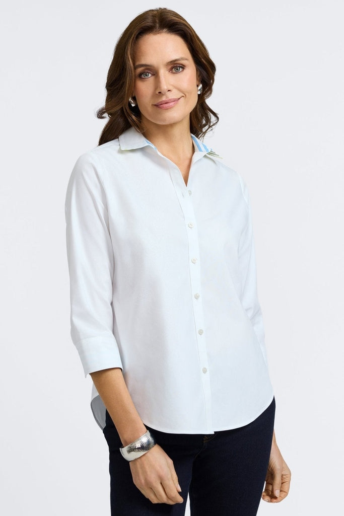 Margie No Iron Pinpoint 3/4 Sleeve Shirt – Foxcroft