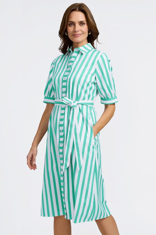 Foxcroft Esther Springtime Stripe Elbow Sleeve Dress Kelly Green Springtime Stripe / Xs Foxcroft Esther Springtime Stripe Elbow Sleeve Dress Kelly Green Springtime Stripe / Xs