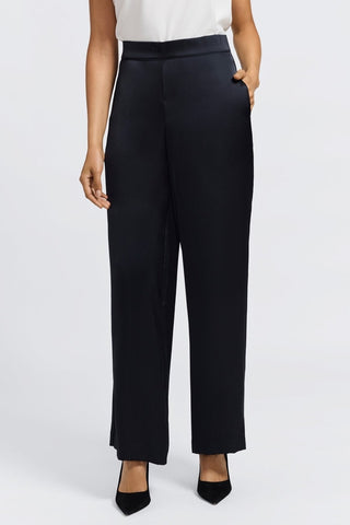 Straight on front view of the elegant satin trousers #color_black