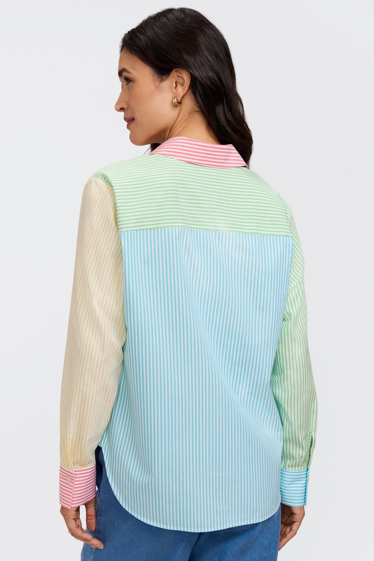Meghan No Iron Pinpoint Mixed Stripes Long Sleeve Shirt