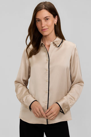 Bianca Beyond Silk Long Sleeve Shirt With Piping