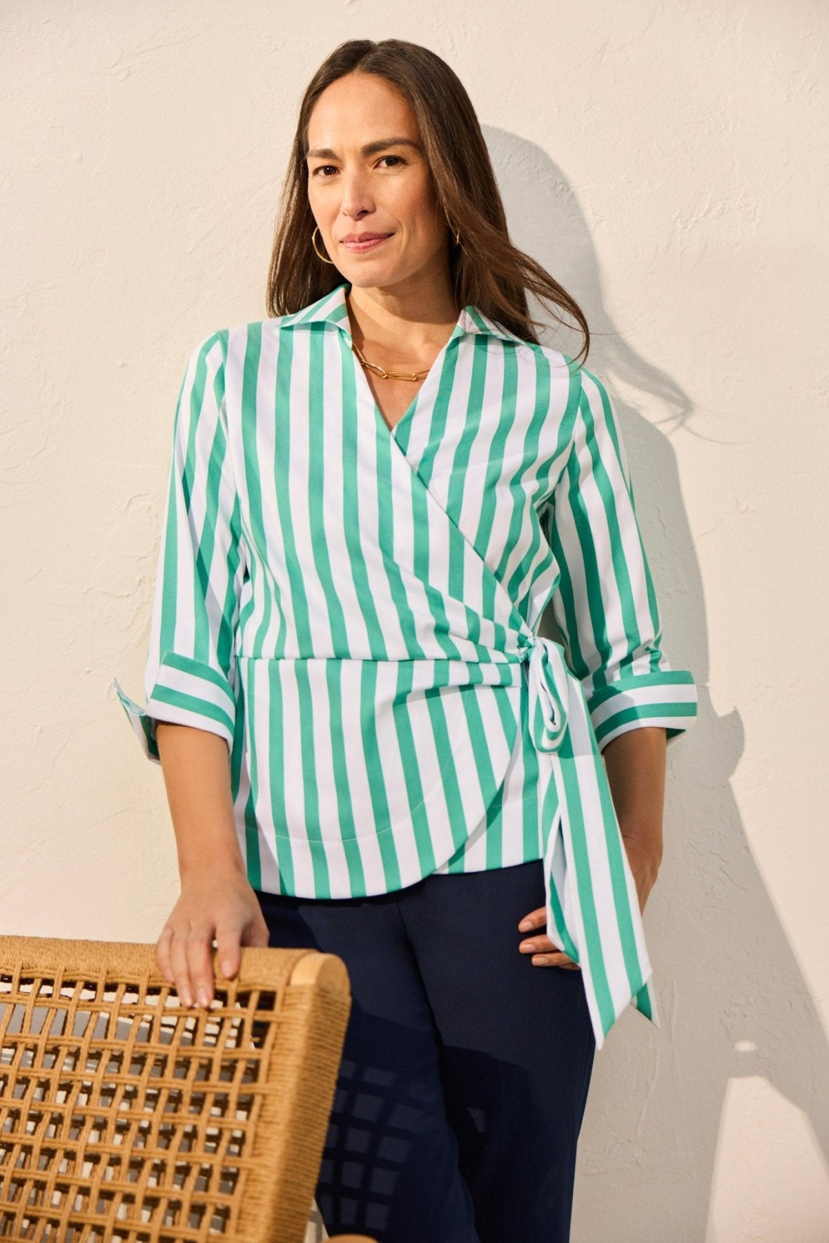 Salina Springtime Stripe 3/4 Sleeve Shirt- Foxcroft