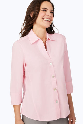 Paityn 100% cotton pinpoint 3/4 sleeve shirt in #color_chambray pink