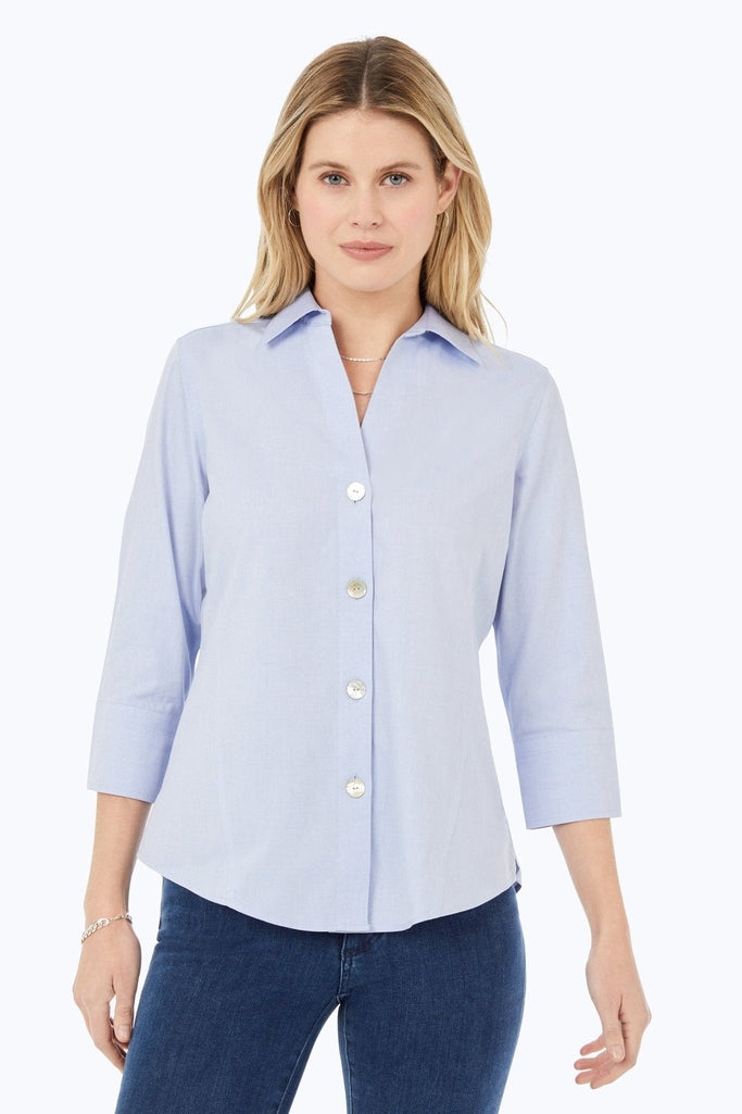 Paityn 100% cotton pinpoint 3/4 sleeve shirt in #color_blue wave