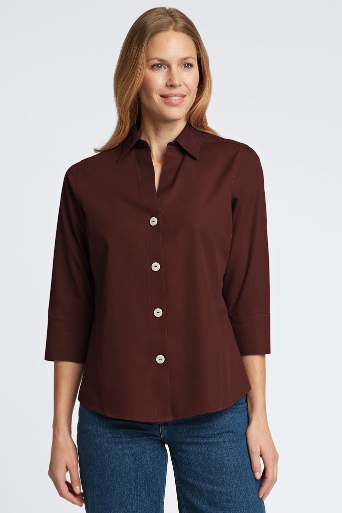 Paityn 100% cotton pinpoint 3/4 sleeve shirt in #color_chicory coffee