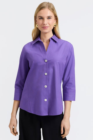 Paityn 100% cotton pinpoint 3/4 sleeve shirt in #color_royal purple