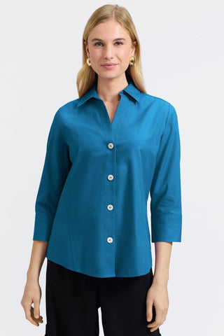 Paityn 100% cotton pinpoint 3/4 sleeve shirt in #color_teal