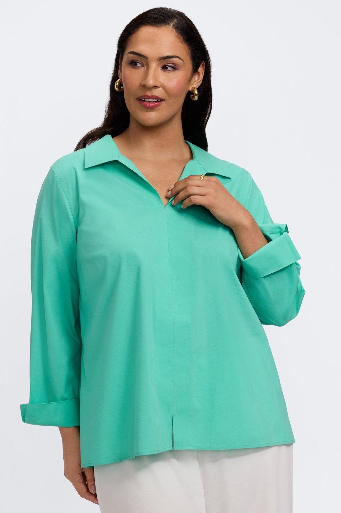 Agnes No Iron Stretch Long Sleeve Popover Shirt
