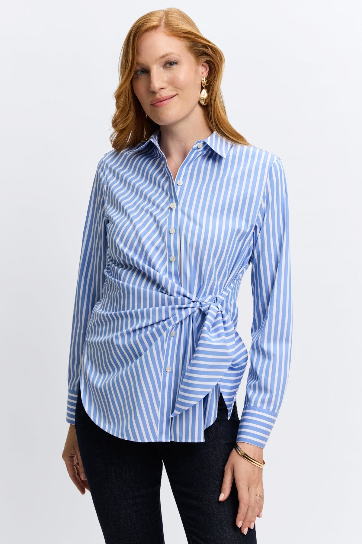 Sabine No Iron Stretch Stripe Tie Long Sleeve Shirt