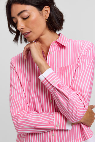 Jodie No Iron Pinpoint Stripe Long Sleeve Short Shirt