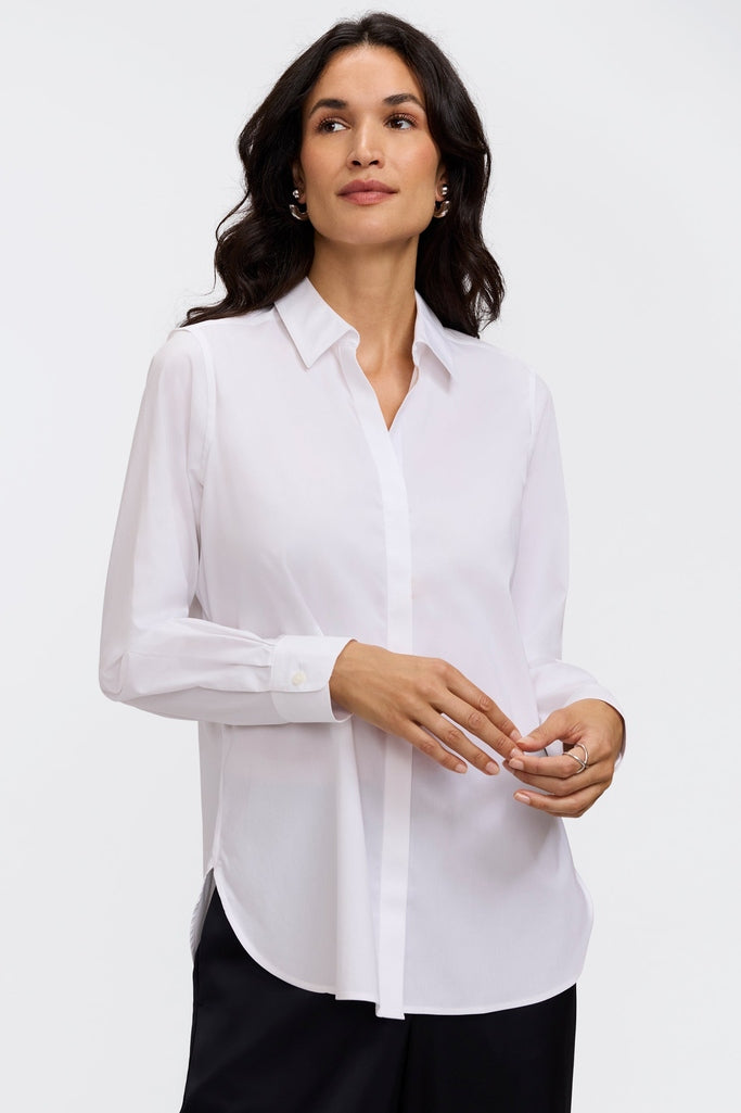 Foxcroft Kylie Wrinkle Free No-Iron Stretch Long Sleeve Shirt White / 12 Foxcroft Kylie Wrinkle Free No-Iron Stretch Long Sleeve Shirt White / 12