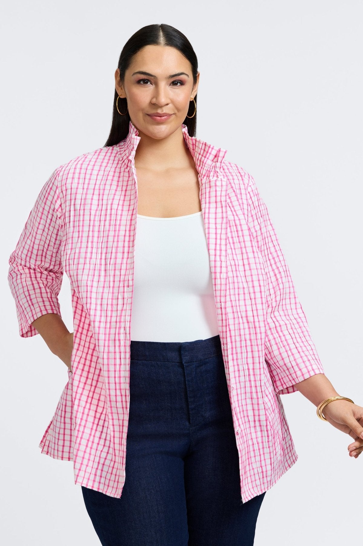 Carolina Plus Crinkle 3/4 Sleeve Shirt Jacket
