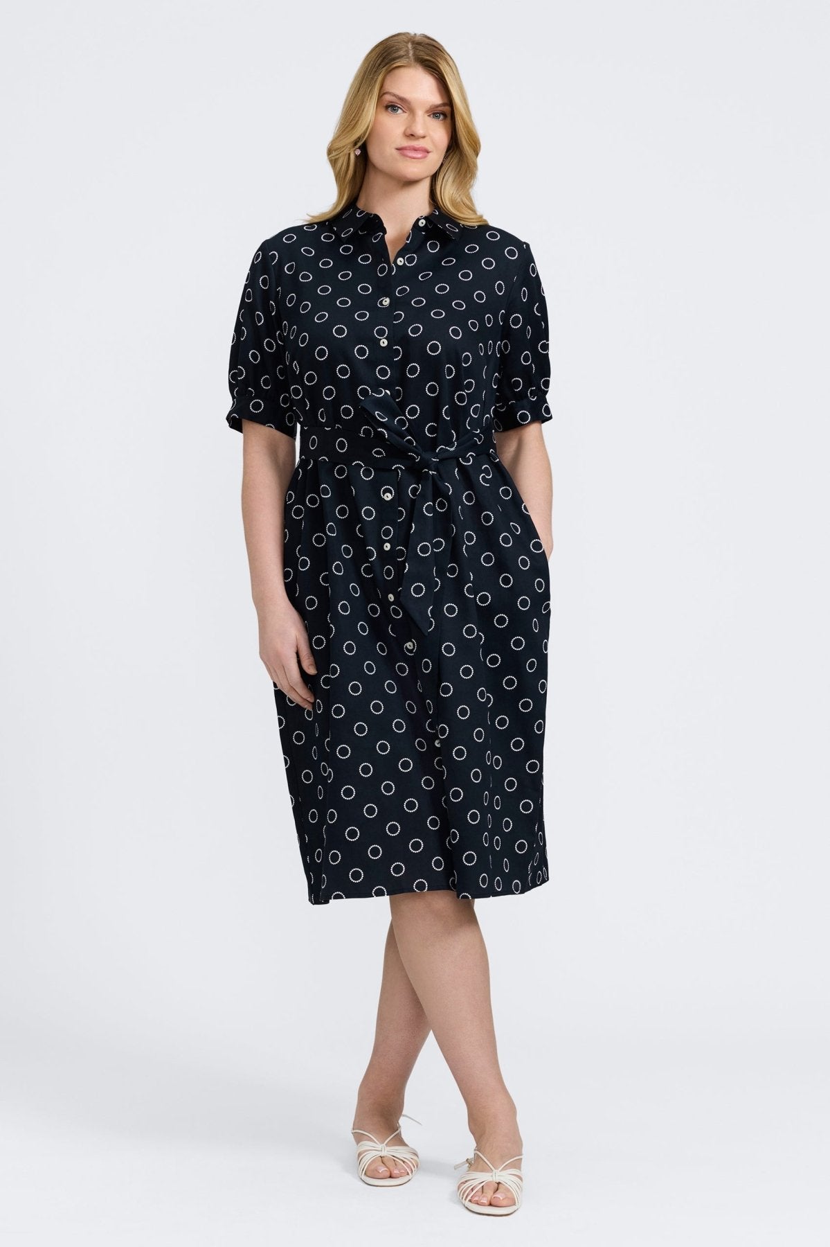 Esther Plus Circle Dot Elbow Sleeve Dress  
