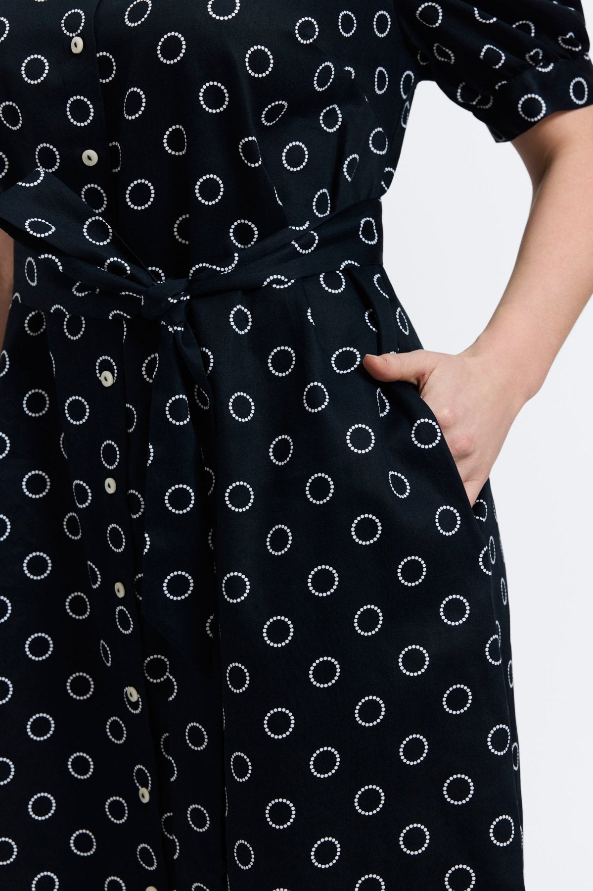 Esther Plus Circle Dot Elbow Sleeve Dress  