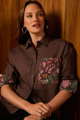 Marina Floral Stripe Long Sleeve Short Shirt